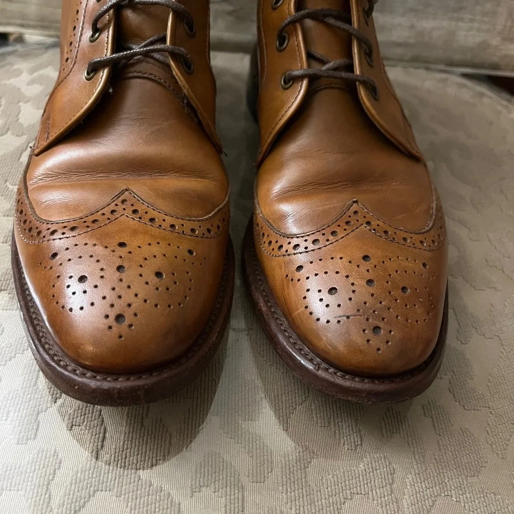 Allen Edmonds Dalton Tan Leather Wingtip Dress Boots Mens 7B Brogue Lace Up
